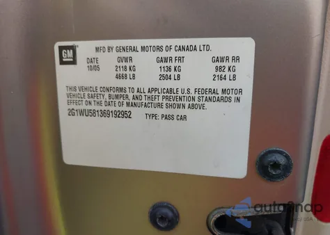 2006 Chevrolet Impala Ltz from USA, damaged, VIN 2G1WU581369192952